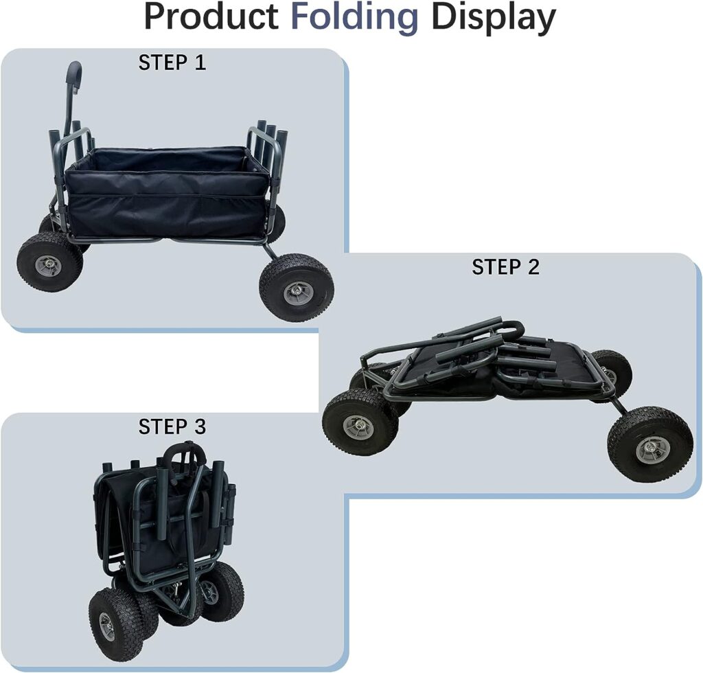 GDLF Fishing Cart Beach Carts Heavy Duty Foldable Collapsible Wagon with Big Wheels and Rod Holders 550 Pound Capacity 53.9x26.4x38.8
