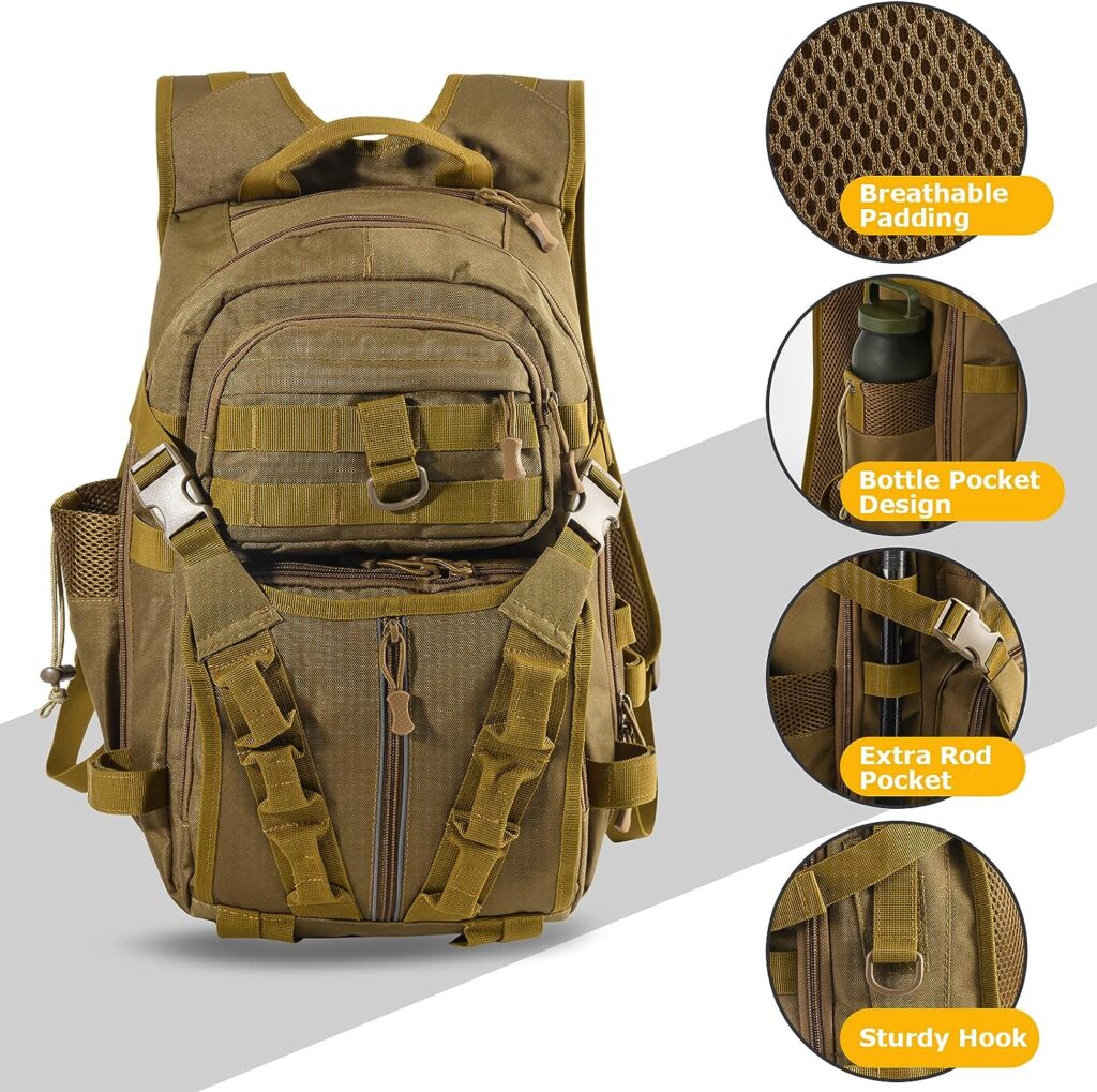 Backpack Fishing Bag, Fishing Tackle Bag with Rod Holder, Water-Resistant Fishing Backpack Tackle Sling Bag,Outdoor Shoulder Fishing Gear Bag,Saltwater Tackle Bag,Fishing Gift for Men