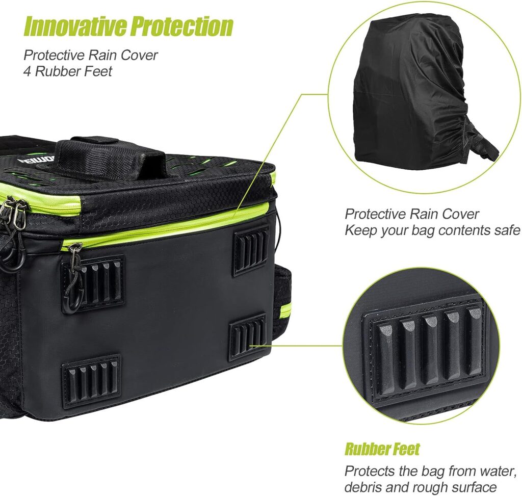 FEIWOOD GEAR Fishing Tackle Backpack with 4 Tackle Boxes,Large Storage - Resistant Fishing Backpack with Rod Holder for Fishing, Camping, Hiking, Outdoor Sports