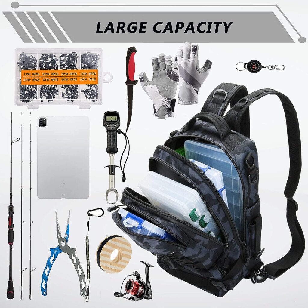 Lfemro Fishing Tackle Bag with Gear Holder, 3D Breathable Mesh Waterproof SlingTackle Storage Bag Outdoor Sport Fishing Backbag for Fishing, Hiking, Hunting