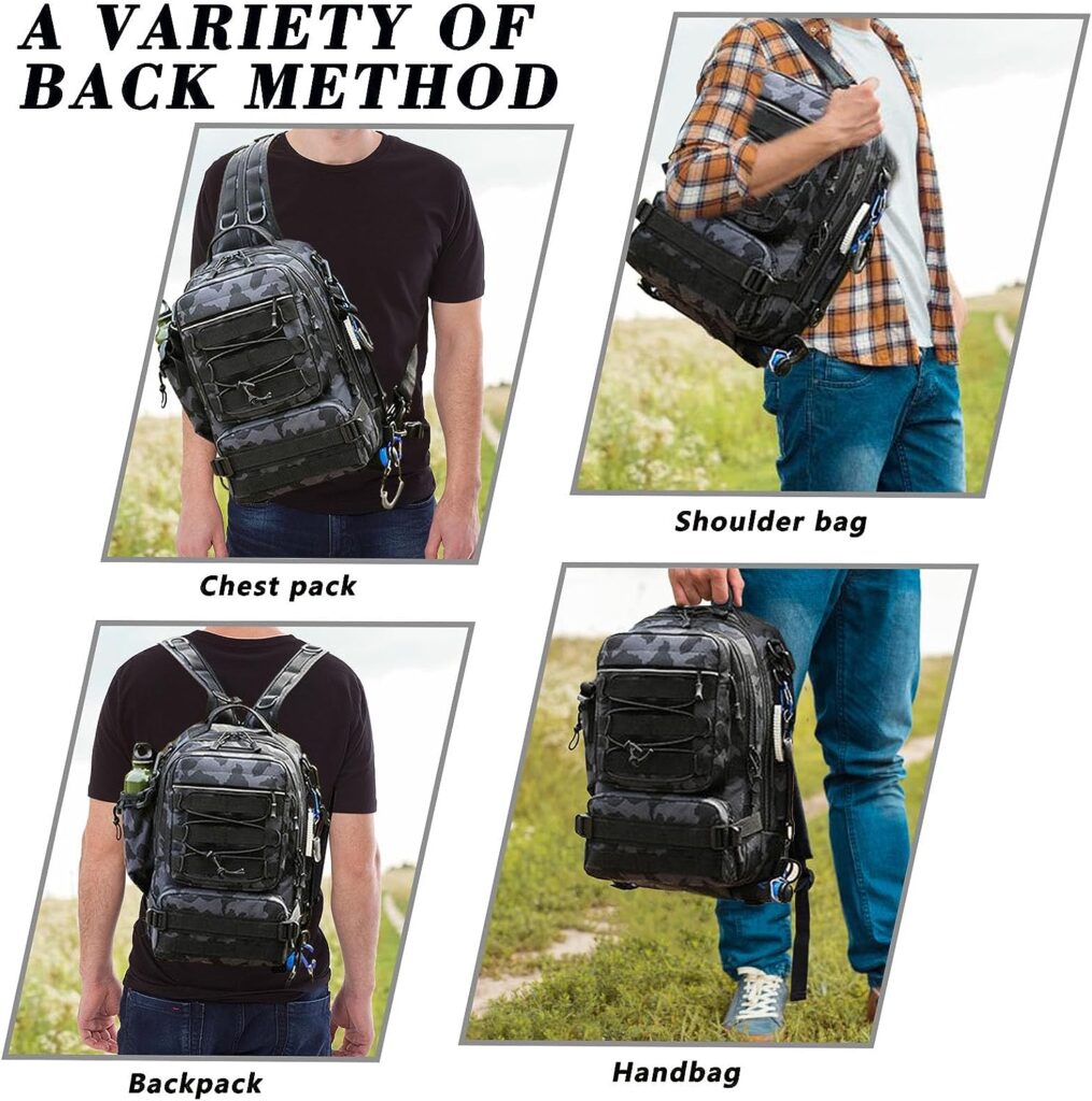 Lfemro Fishing Tackle Bag with Gear Holder, 3D Breathable Mesh Waterproof SlingTackle Storage Bag Outdoor Sport Fishing Backbag for Fishing, Hiking, Hunting