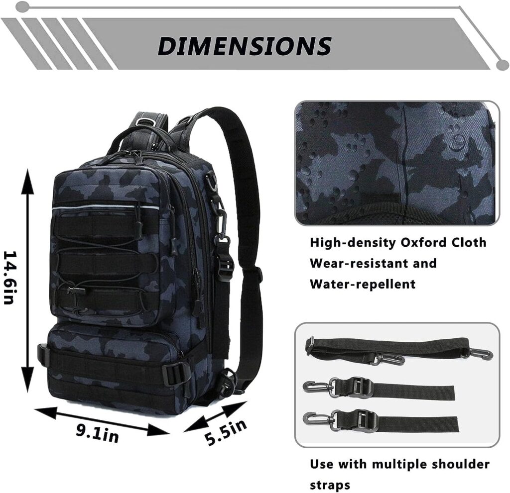 Lfemro Fishing Tackle Bag with Gear Holder, 3D Breathable Mesh Waterproof SlingTackle Storage Bag Outdoor Sport Fishing Backbag for Fishing, Hiking, Hunting