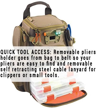 Wild River by CLC WT3503 Tackle Tek Recon Lighted Compact Tackle Backpack Four PT3500 Trays, Clear, Water-Resistant Phone Storage,Beige