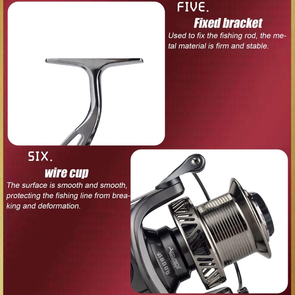 Accuretta Spinning Fishing Reel 8000/1000 Series Saltwater Spinning Reel, 14+1 Stainless BB Ultra Smooth Powerful Surf Fishing Reels, 4.8:1 Gear Ratio 55lbs Max Drag CNC Aluminum Spool