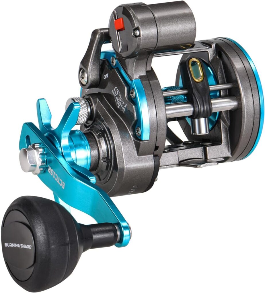 Burning Shark Baitcasting Fishing Reel, Smooth Powerful Round Baitcaster Reel, Saltwater Inshore Surf Trolling Reel, Conventional Reel for Catfish, Musky, Bass, Pike