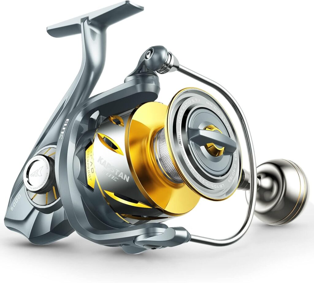 KastKing Kapstan Elite Saltwater Spinning Reel - IPX6 100% Waterproof – Up to 55LBs Max Drag Big Game Fishing Reel - CNC Aluminum Body - Power Handle, 6+1+1 Corrosion-Resistance Bearing System