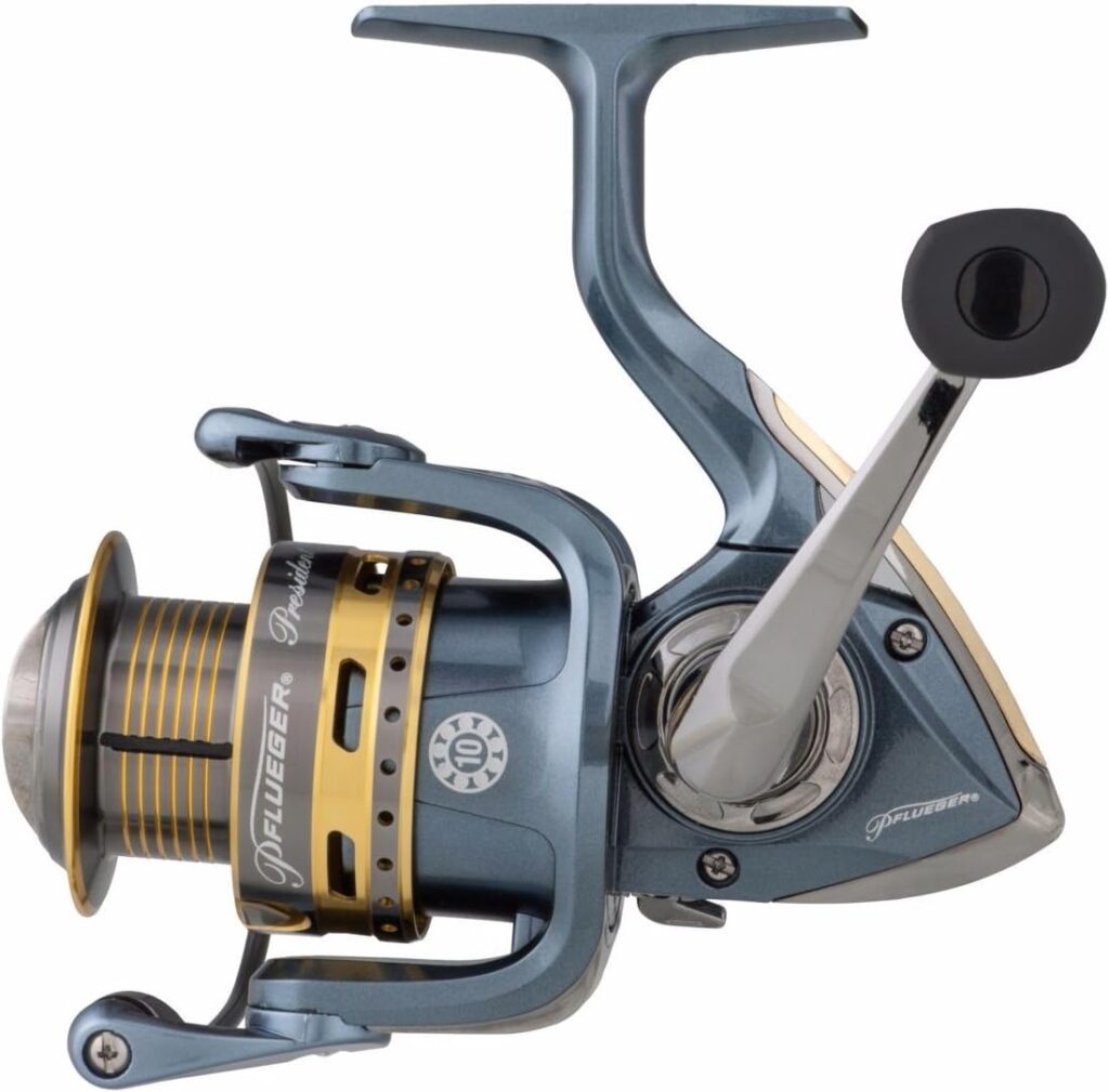 Pflueger President Spinning Reel, Fishing Reel, Right/Left Handle Position, Graphite Body and Rotor, Corrosion-Resistant, Aluminum Spool, Front Drag System
