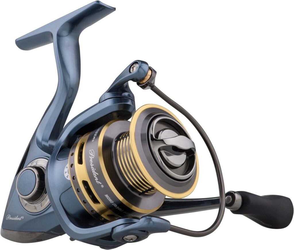 Pflueger President Spinning Reel, Fishing Reel, Right/Left Handle Position, Graphite Body and Rotor, Corrosion-Resistant, Aluminum Spool, Front Drag System