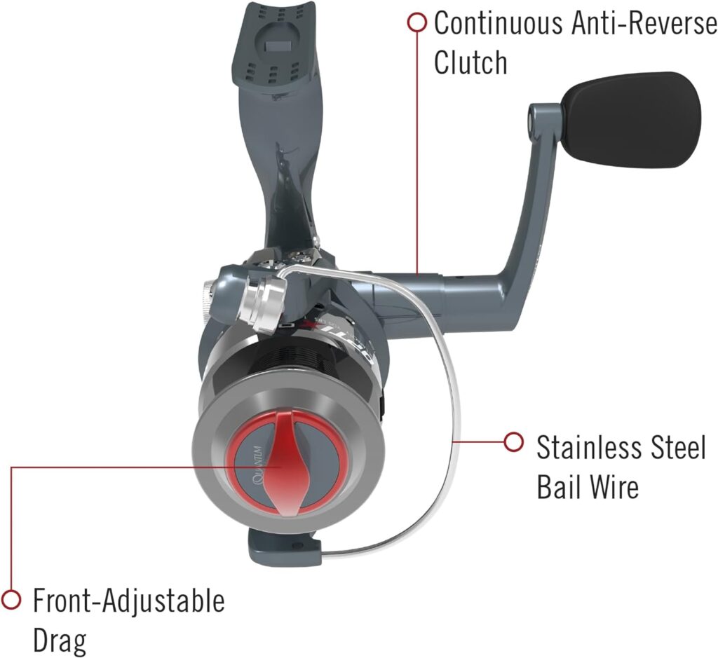 Quantum Optix Spinning Fishing Reel, 4 Bearings (3 + Clutch), Anti-Reverse with Smooth, Precisely-Aligned Gears, Clam Packaging
