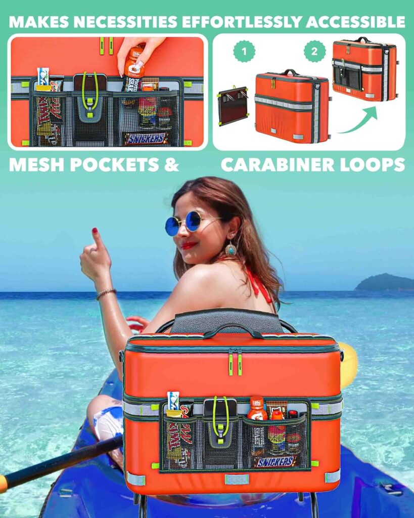 Skywin Kayak Cooler Behind Seat - Waterproof Kayak Seat Back Cooler for Kayaks - Compatible with Lawn-Chair Style Seats, Kayak Accessories Stores Drinks and Keeps Them Cool All Day Kayaking