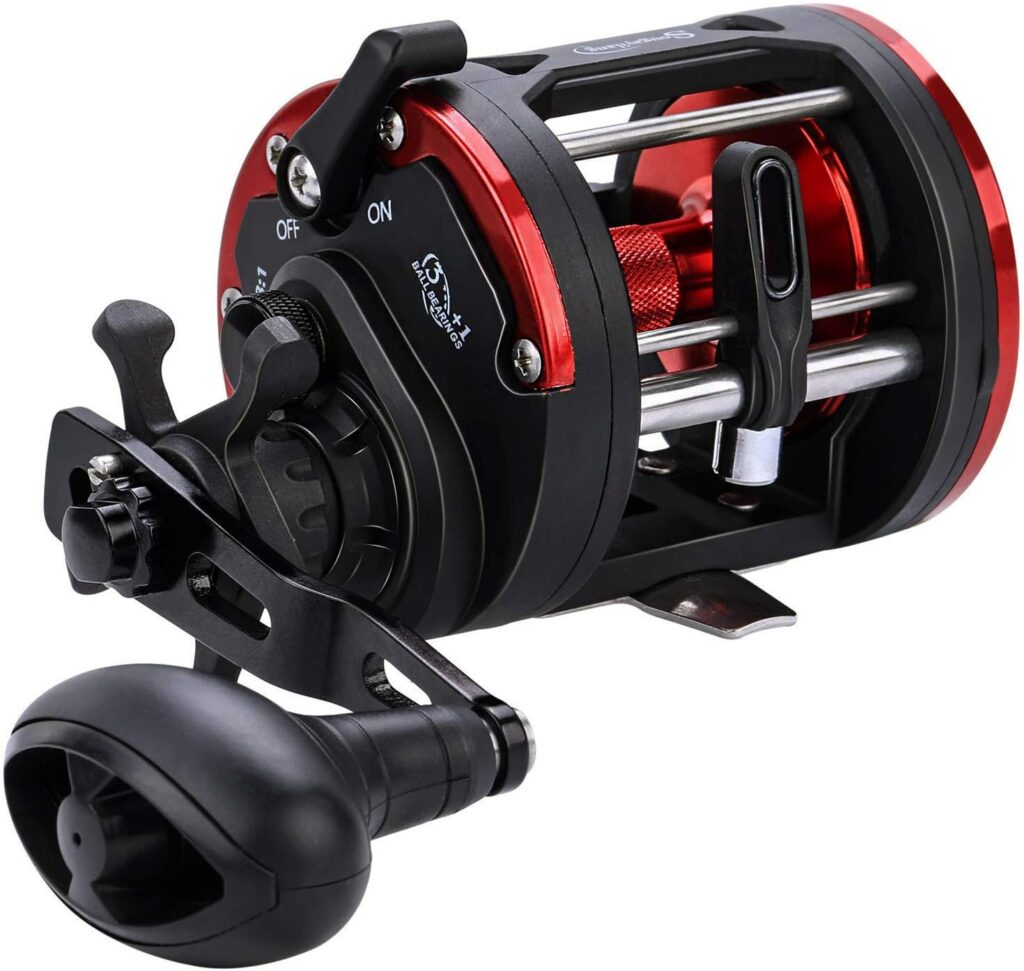Sougayilang Trolling Reel Level Wind Conventional Reel Graphite Body Fishing Reel, Durable Stainless-Steel, Large Line Capacity
