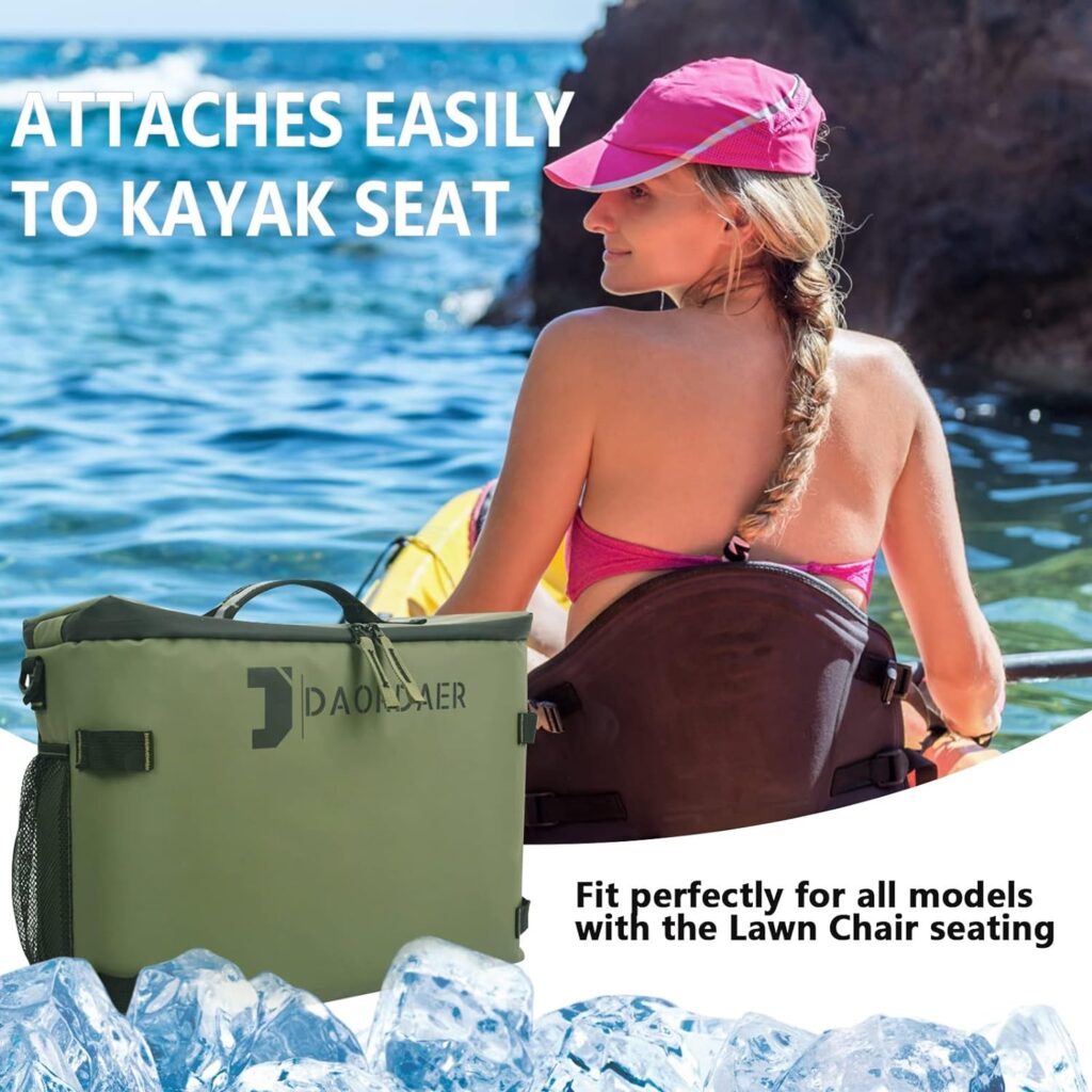 DAORDAER Kayak Cooler Bag,Waterproof Seat Back Cooler for Kayaks with Lawn-Chair Style Seats,Collapsible,Shoulder Strap,Kayak Accessories Ice Chest Cooler Bag for Kayaking Fishing Camping Outdoor