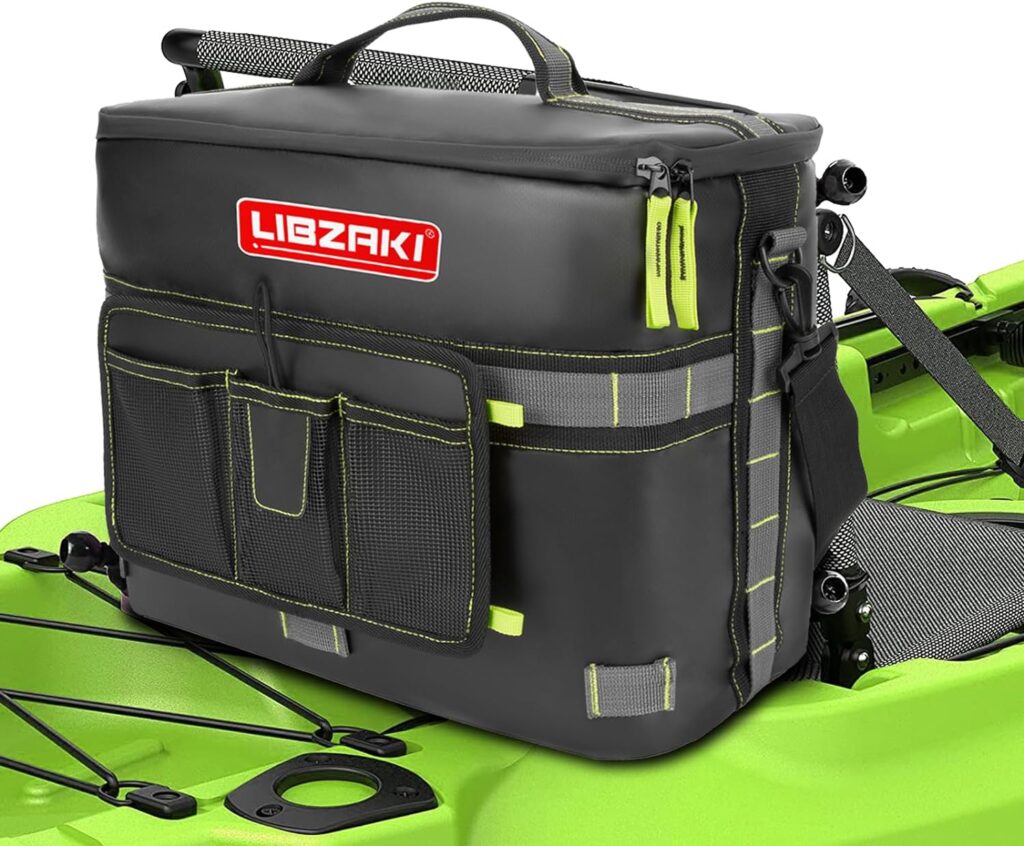 LI LIBZAKI Kayak Cooler - Waterproof Cooler for Kayaking Compatible with Lawn-Chair Style Seats, Kayak Accessories Cooler Bag, Leak Proof Zipper, Portable Ice Chest Cooler Black/Gray/Orange