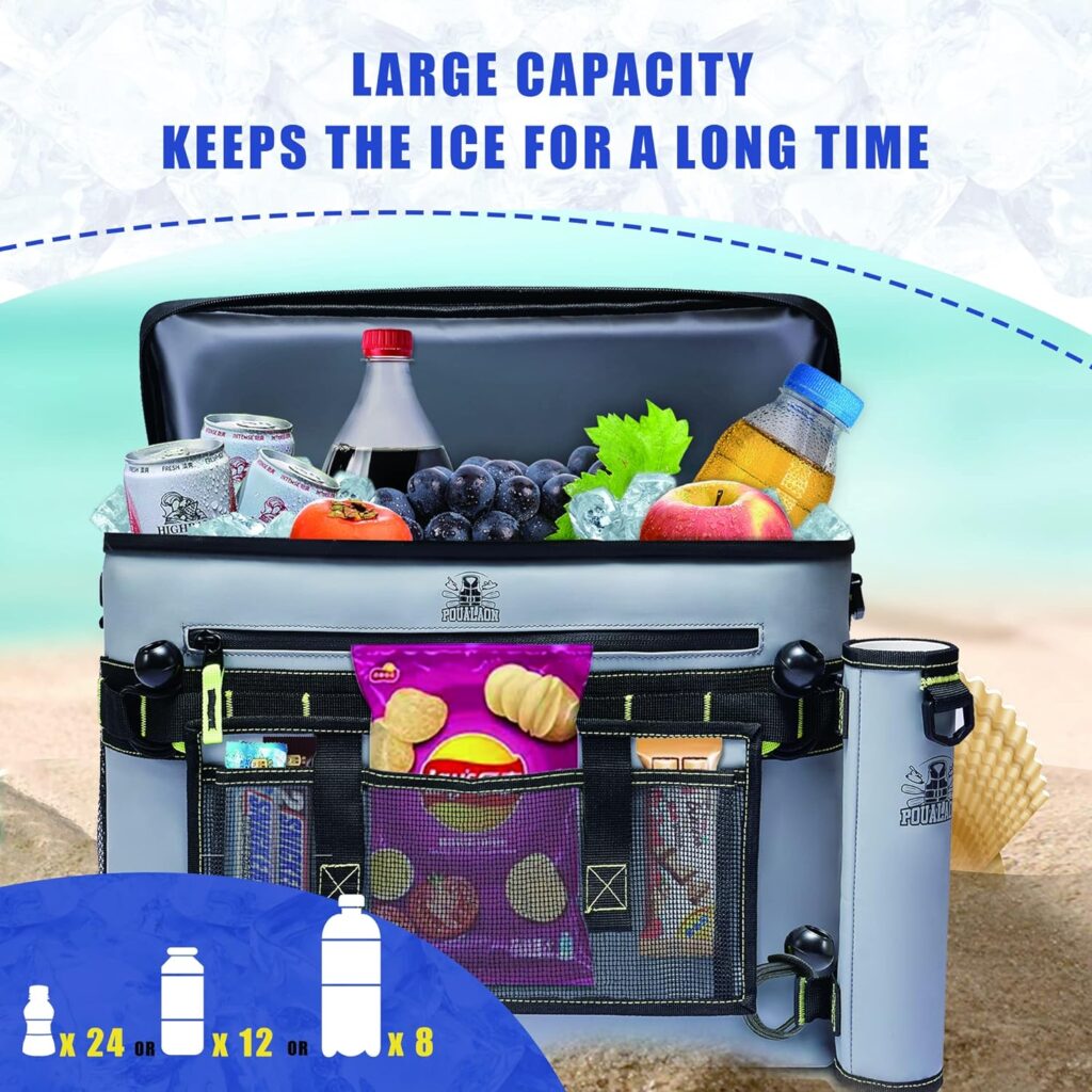 POUALAON Kayak Cooler Behind Seat | Waterproof Kayak Cooler with Rod Holder | Cooler for Kayak Seat to Keep Drinks Cool for Travel, Camping | Essential Kayak Accessories