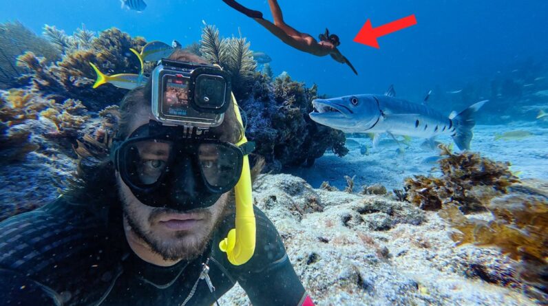I take my girlfriend spearfishing *I can't believe she shoots this*